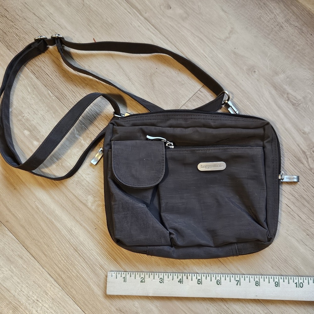 Baggallini Black Nylon Crossbody Bag Multi Zip Travel‎ Organizer